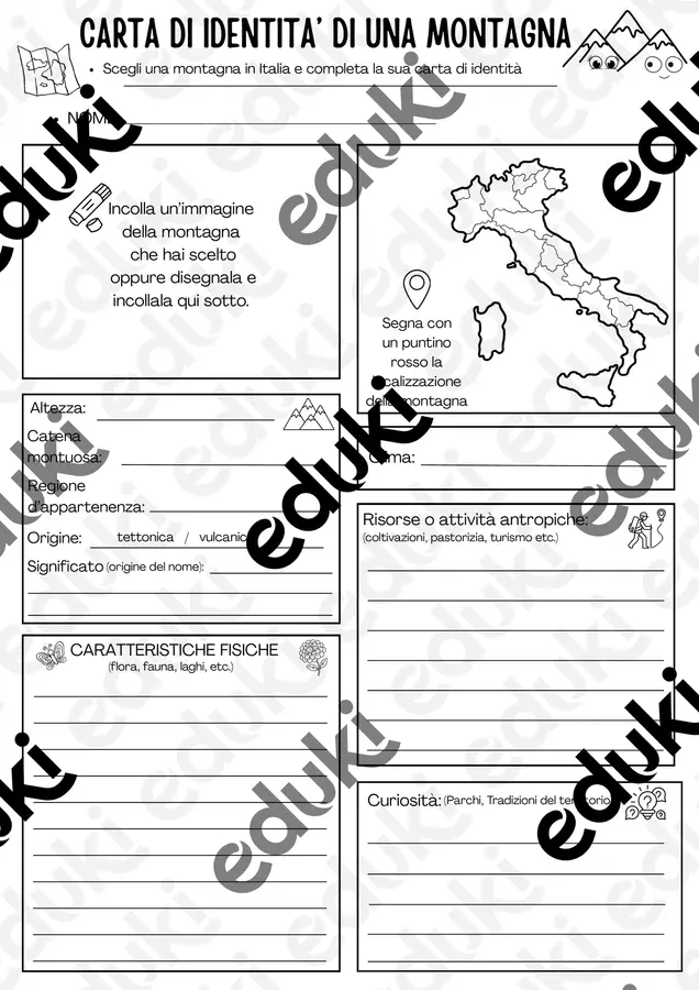 la montagna carta di identità Esercizi - la montagna carta di identità - TEACHERMARIKA - Pagina di copertina