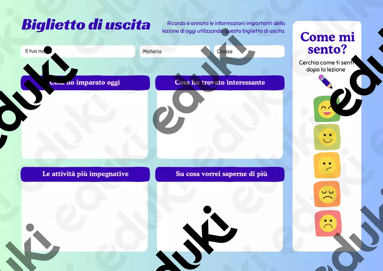 Schema Grafico Attività Biglietto di Uscita Emozioni Schede informative - Schema Grafico Attività Biglietto di Uscita Emozioni - Zia Cory - Pagina di copertina
