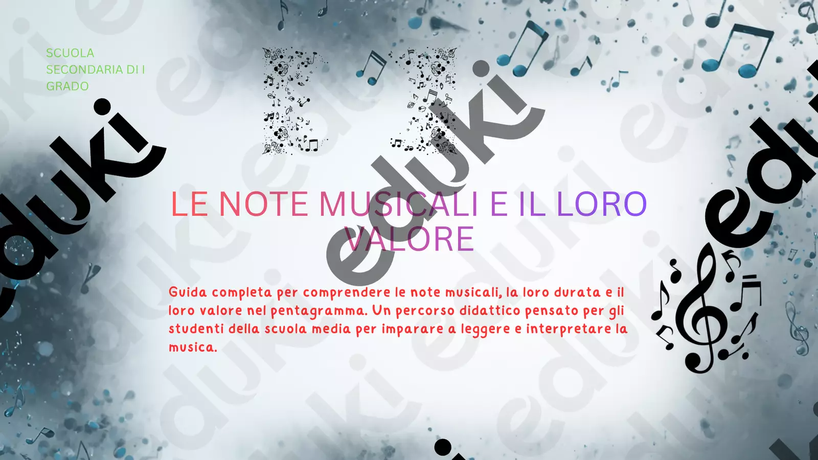 Le note musicali & Il valore Esercizi - Le note musicali & Il valore - Note di Sostegno 🥰👩🏻🏫🌹🎨📚✏️🎵🎶 - Pagina di copertina