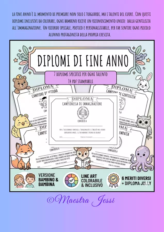 Diplomi fine anno da colorare. Materiale inclusivo Altro tipo di materiale - Diplomi fine anno da colorare. Materiale inclusivo - Maestra Jessi - Pagina di copertina