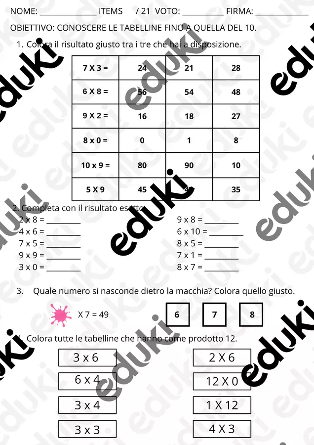 verifica tabelline fino al 10 Compiti in classe/Test - verifica tabelline fino al 10 - Maestra Rita - Pagina di copertina