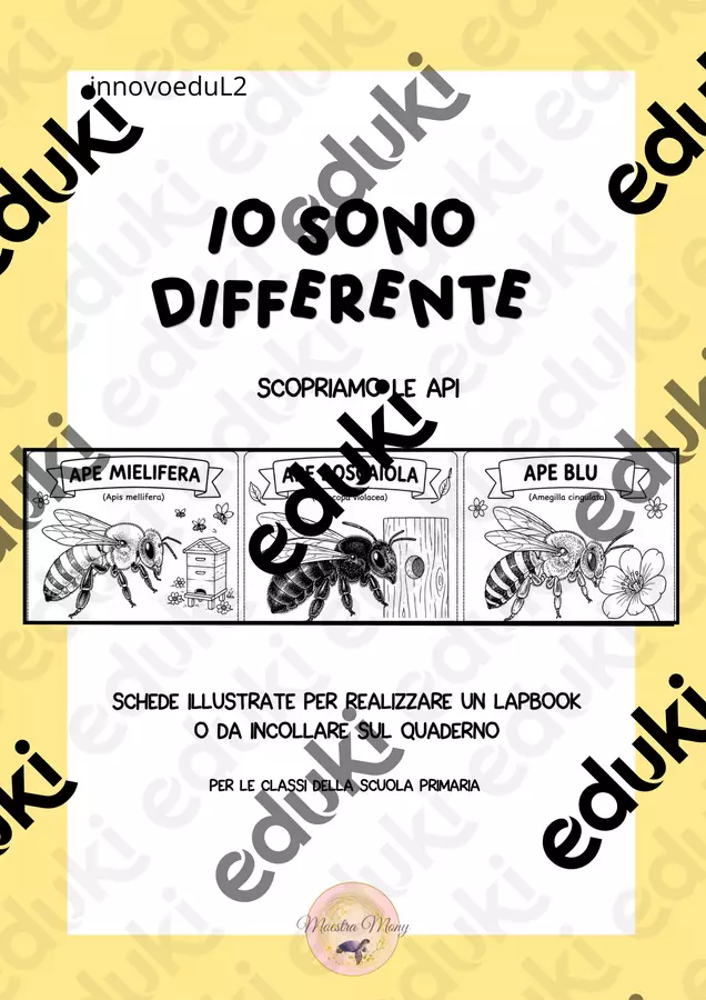 Le Api. Io sono differente Materiale di supporto/inclusione - Le Api. Io sono differente - Maestra Mony - Pagina di copertina