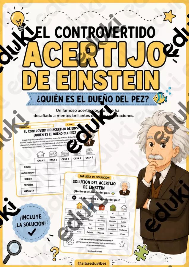 Il leggendario enigma di Einstein (ES) Compiti in classe/Test - Il leggendario enigma di Einstein (ES) - Albaeduvibes - Pagina di copertina