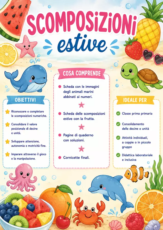 Mini pacchetto scomposizioni estive prima primaria Esercizi - Mini pacchetto scomposizioni estive prima primaria - Maestra Arianna :) - Pagina di copertina