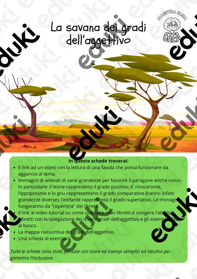 La savana dei gradi dell’aggettivo qualificativo Materiale di supporto/inclusione - La savana dei gradi dell’aggettivo qualificativo - Elisa Occhetti - Pagina di copertina