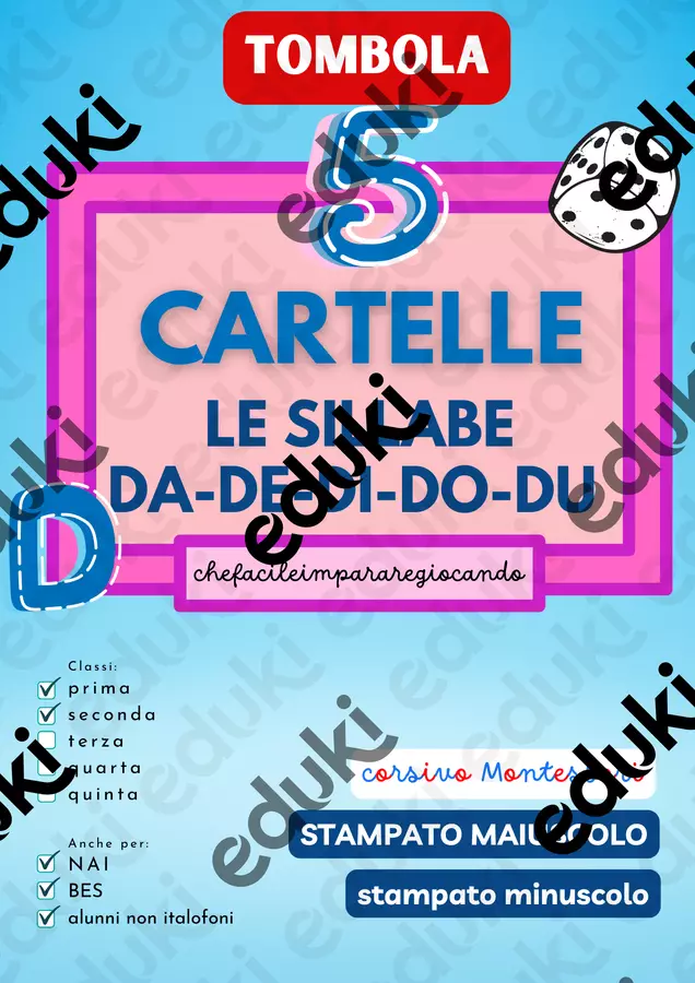 SILLABE DA DE DI DO DU – TOMBOLA PAROLE Giochi - SILLABE DA DE DI DO DU – TOMBOLA PAROLE - chefacileimpararegiocando - Pagina di copertina