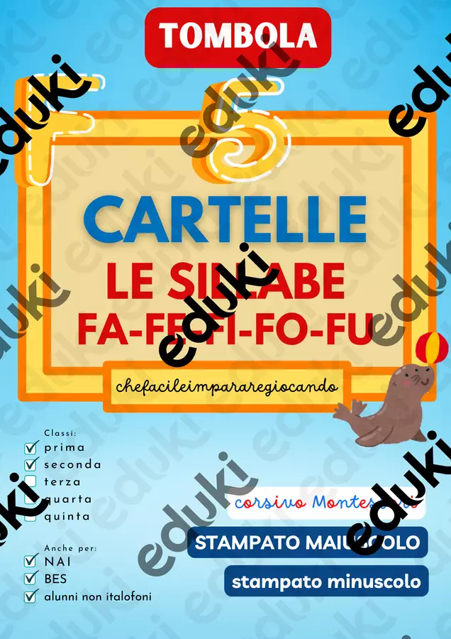 SILLABE FA FE FI FO FU – TOMBOLA PAROLE Giochi - SILLABE FA FE FI FO FU – TOMBOLA PAROLE - chefacileimpararegiocando - Pagina di copertina