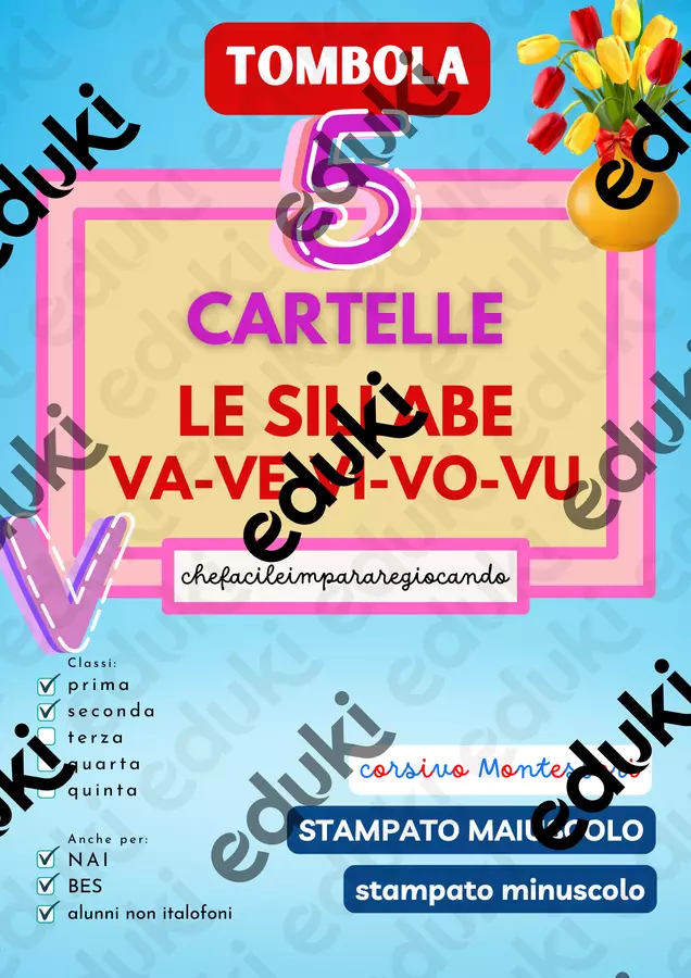 SILLABE VA VE VI VO VU – TOMBOLA PAROLE Giochi - SILLABE VA VE VI VO VU – TOMBOLA PAROLE - chefacileimpararegiocando - Pagina di copertina