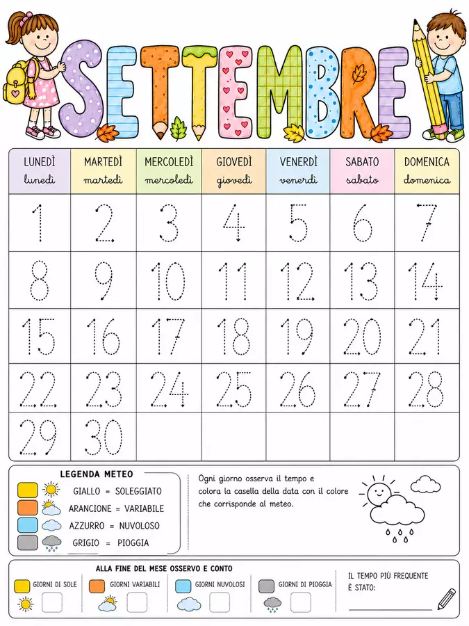 Calendario meteorologico annuale da colorare- osservazione del tempo atmosferico Esercizi - Calendario meteorologico annuale da colorare- osservazione del tempo atmosferico - La Maestra Digitale - Pagina di copertina