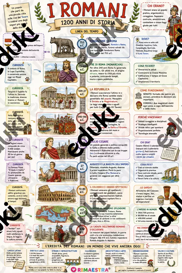 Mappa generale e verifica sui Romani Compiti in classe/Test - Mappa generale e verifica sui Romani - Rimaestra - Pagina di copertina