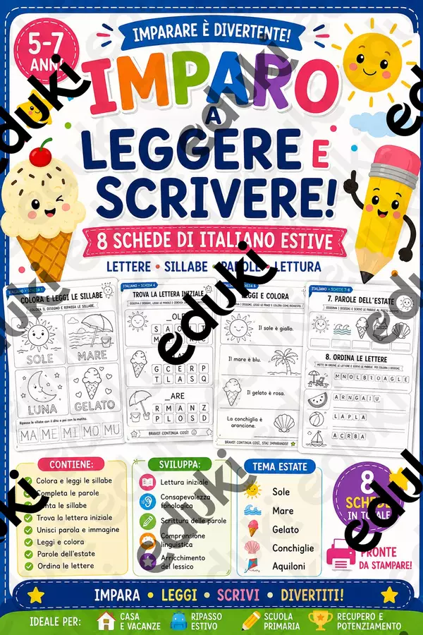 IMPARO L'ITALIANO! 8 schede schede di Italiano Estive Esercizi - IMPARO L'ITALIANO! 8 schede schede di Italiano Estive - SostegnO 2.0 - Pagina di copertina