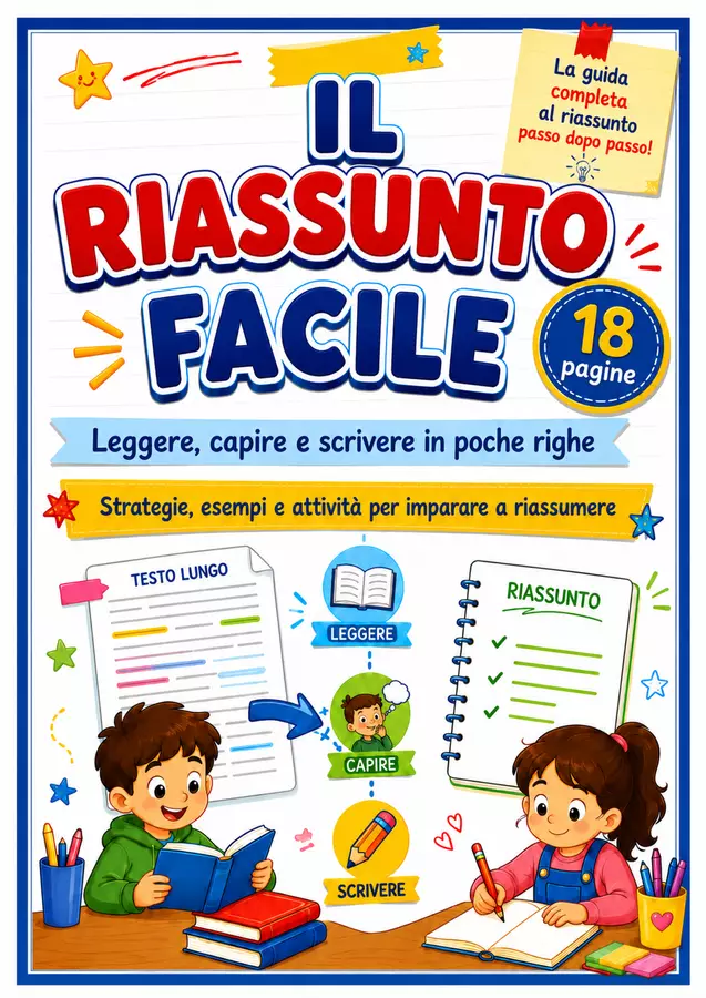 Come fare un riassunto: guida PDF per la scuola primaria Esercizi - Come fare un riassunto: guida PDF per la scuola primaria - Maestro Fabio Giochiecolori - Pagina di copertina