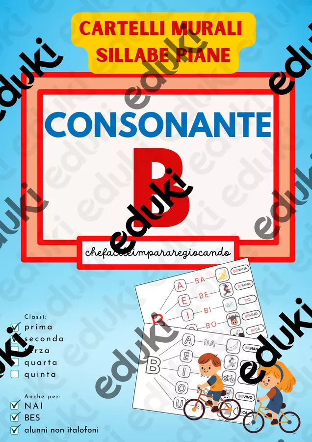 LE SILLABE BA BE BI BO BU – CARTELLI MURALI Esercizi - LE SILLABE BA BE BI BO BU – CARTELLI MURALI - chefacileimpararegiocando - Pagina di copertina