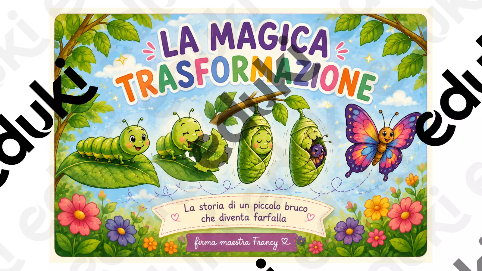La trasformazione magica di un bruco (storia in sequenza) Materiale di supporto/inclusione - La trasformazione magica di un bruco (storia in sequenza) - Teacher Fra Bonny - Pagina di copertina