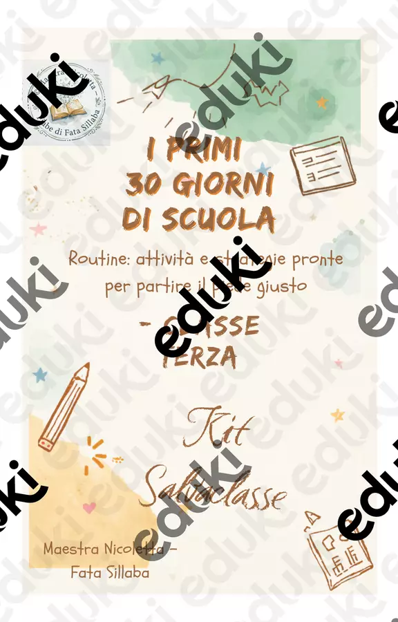 I primi 30 giorni di scuola in classe terza Materiale di supporto/inclusione - I primi 30 giorni di scuola in classe terza - Maestra Nicoletta - Pagina di copertina