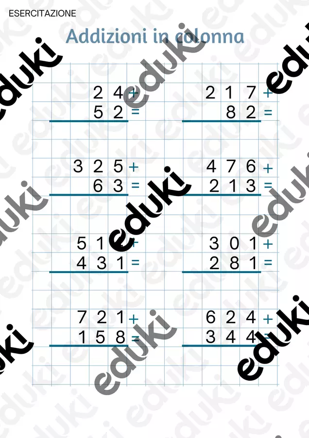 Esercitazione Matematica addizioni e sottrazioni in colonna Esercizi - Esercitazione Matematica addizioni e sottrazioni in colonna - BrnG - Pagina di copertina