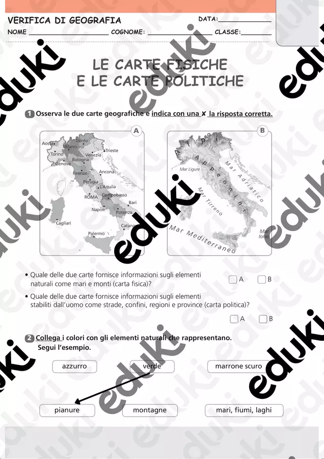 Verifica Geografia- Carta fisica politica e tematica Compiti in classe/Test - Verifica Geografia- Carta fisica politica e tematica - BrnG - Pagina di copertina