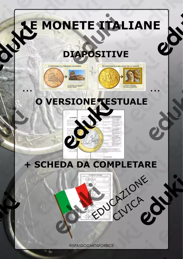 LE MONETE ITALIANE educazione civica Schede informative - LE MONETE ITALIANE educazione civica - Spassocartaforbice - Pagina di copertina