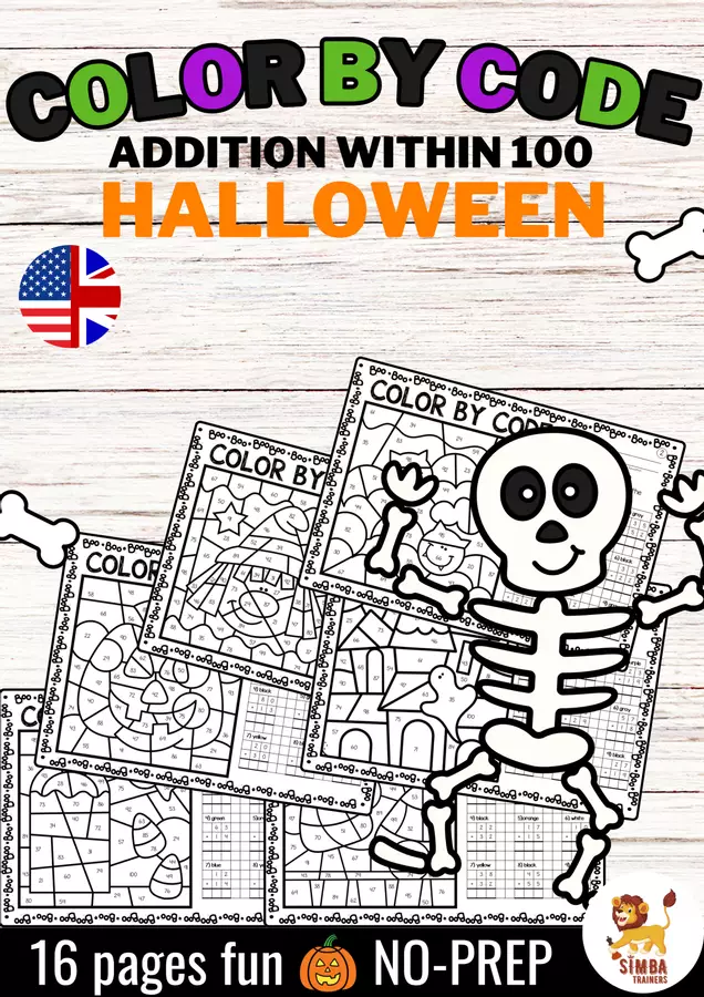 Color by Code number - Addition within 100 (Halloween) | Aggiunta Matematica Inglese Esercizi - Color by Code number - Addition within 100 (Halloween) | Aggiunta Matematica Inglese - SIMBA Trainers Education - Pagina di copertina