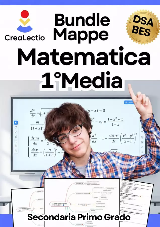 BUNDLE Matematica e Geometria 1° Media | Mappe, Sintesi e Guida Normativa 2026 | BES e DSA Mappe concettuali - BUNDLE Matematica e Geometria 1° Media | Mappe, Sintesi e Guida Normativa 2026 | BES e DSA - CreaLectio 🔴🟡🔵 - Pagina di copertina