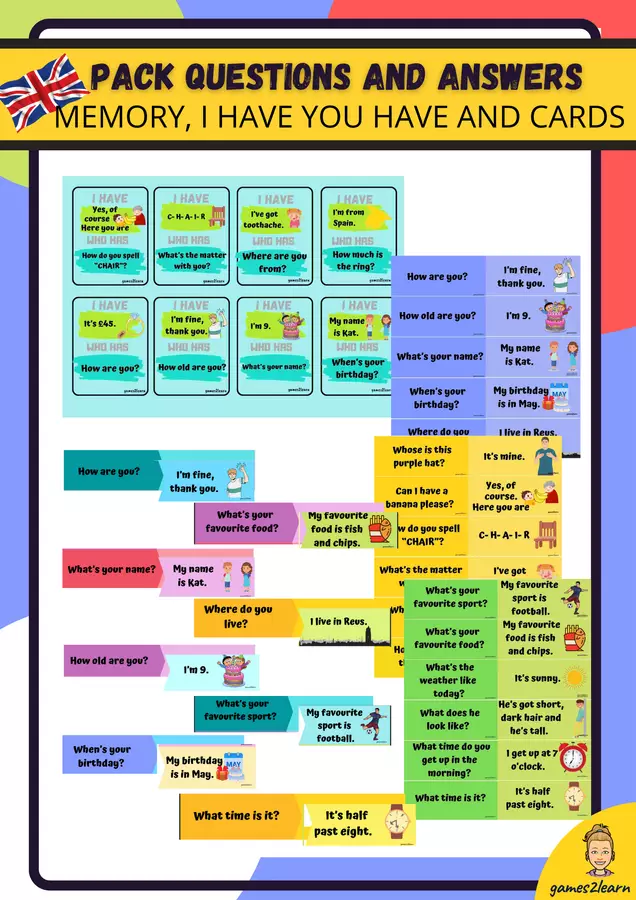 Raccolta di materiali: Pack questions and answers Materiale di supporto/inclusione - Raccolta di materiali: Pack questions and answers - games2learn - Pagina di copertina