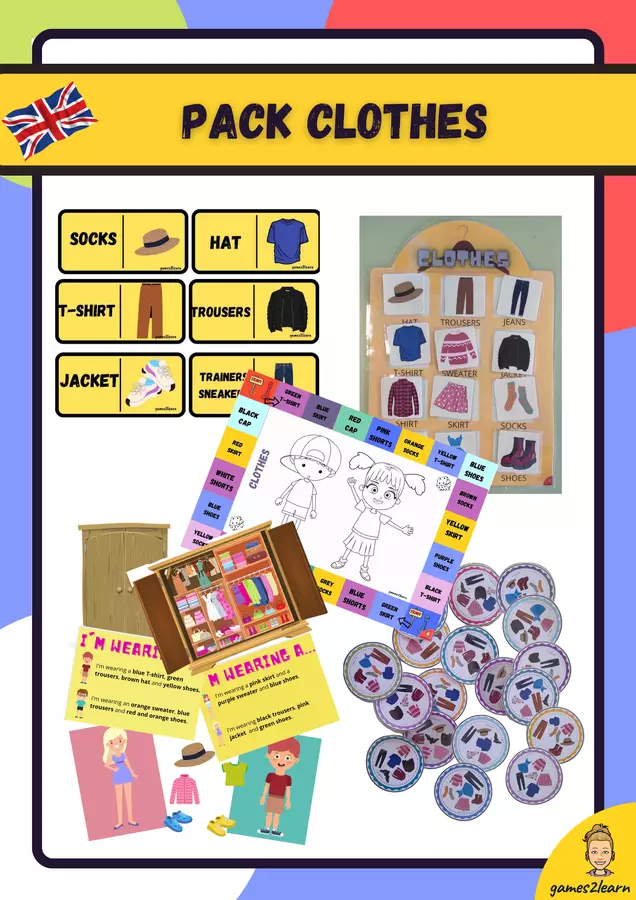 Raccolta di materiali: Pack clothes Materiale di supporto/inclusione - Raccolta di materiali: Pack clothes - games2learn - Pagina di copertina