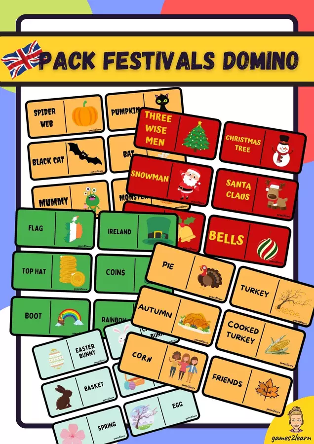 Raccolta di materiali: Dominò delle festività in inglese Materiale di supporto/inclusione - Raccolta di materiali: Dominò delle festività in inglese - games2learn - Pagina di copertina