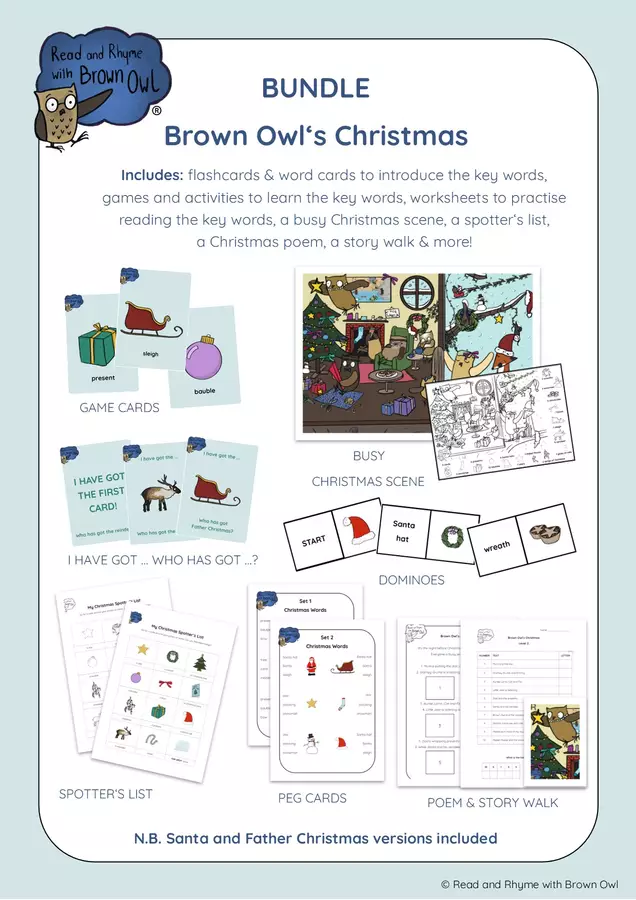Brown Owl's Christmas - Bundle of Activities Esercizi - Brown Owl's Christmas - Bundle of Activities - Read and Rhyme with Brown Owl - Pagina di copertina