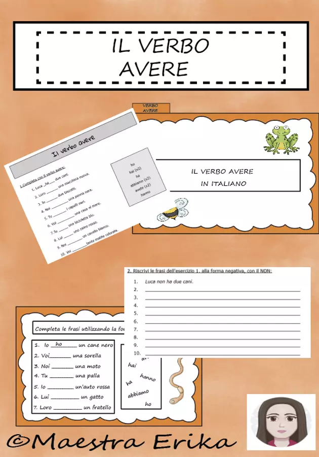 Il verbo avere-pacchetto Esercizi - Il verbo avere-pacchetto - Maestra Erika - Pagina di copertina
