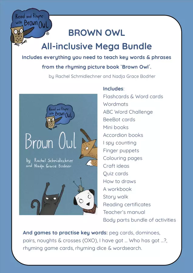 Brown Owl (animals/rhymes) - MEGA BUNDLE Esercizi - Brown Owl (animals/rhymes) - MEGA BUNDLE - Read and Rhyme with Brown Owl - Pagina di copertina