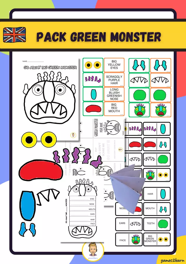 Pacchetto di attività del Green Monster in inglese Esercizi - Pacchetto di attività del Green Monster in inglese - games2learn - Pagina di copertina