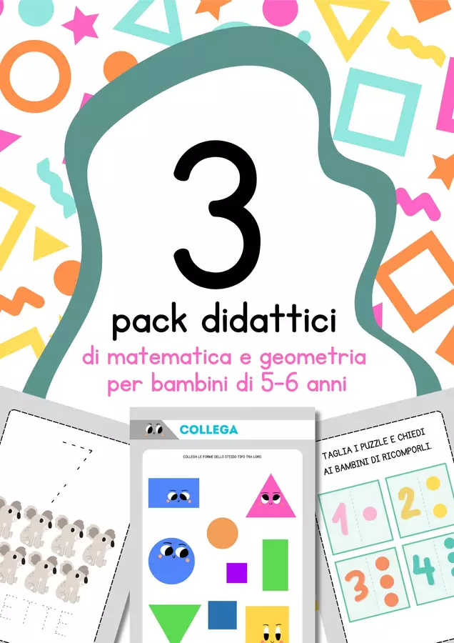 3 pack didattici di matematica e geometria per bambini di 5-6 anni. Esercizi - 3 pack didattici di matematica e geometria per bambini di 5-6 anni. - MilleLibriPerBambini - Pagina di copertina