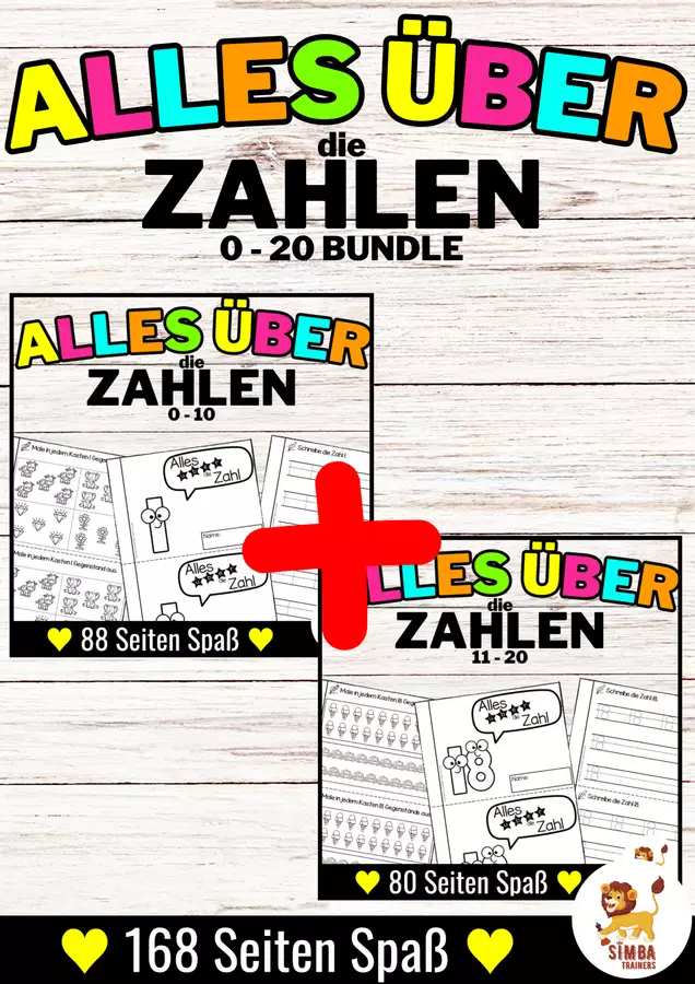 Alles über die Zahlen 0-10 & 11-20 Hefte | Numeri Matematica Tedesco Bundle (Raccolta) Esercizi - Alles über die Zahlen 0-10 & 11-20 Hefte | Numeri Matematica Tedesco Bundle (Raccolta) - SIMBA Trainers Education - Pagina di copertina