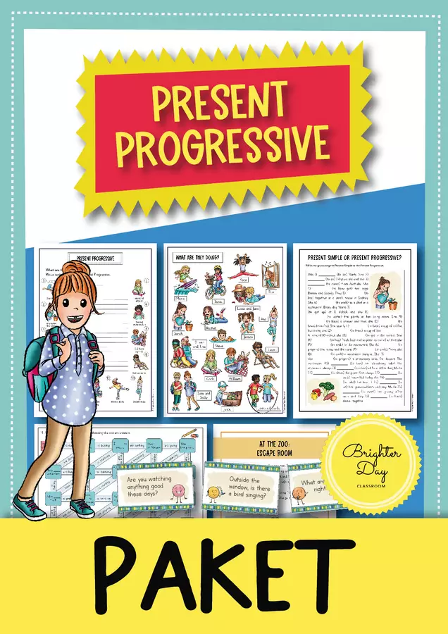 Present Progressive / Present Continuous: pacchetto crescita (inglese) Esercizi - Present Progressive / Present Continuous: pacchetto crescita (inglese) - Brighter Day Classroom - Pagina di copertina