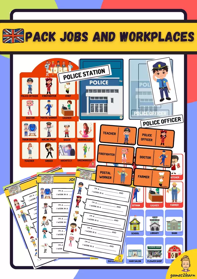 Raccolta di materiali: Jobs and workplaces in English Esercizi - Raccolta di materiali: Jobs and workplaces in English - games2learn - Materiali e giochi per l'autunno, Halloween e Natale - Pagina di copertina