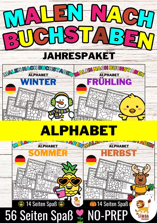 Malen nach Buchstaben - Alphabet (Jahrespaket) | Stagioni Tedesco - Bundle (Raccolta) Esercizi - Malen nach Buchstaben - Alphabet (Jahrespaket) | Stagioni Tedesco - Bundle (Raccolta) - SIMBA Trainers Education - Pagina di copertina