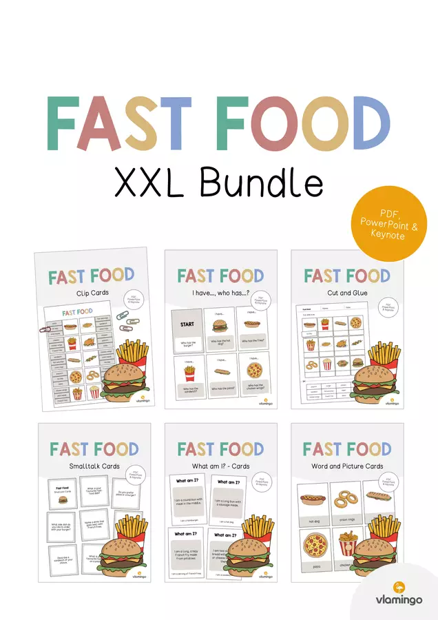 FAST FOOD: Pacchetto XXL di materiali per la lezione di inglese Esercizi - FAST FOOD: Pacchetto XXL di materiali per la lezione di inglese - vlamingo - Pagina di copertina