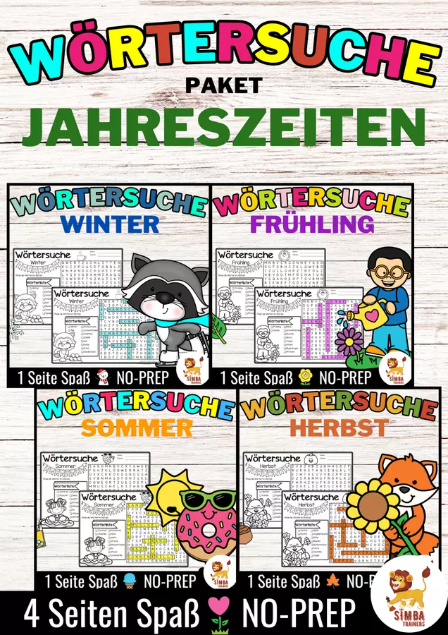 Wörtersuche / Suchsel (Jahreszeiten) German | Stagioni Tedesco - Bundle (Raccolta) Esercizi - Wörtersuche / Suchsel (Jahreszeiten) German | Stagioni Tedesco - Bundle (Raccolta) - SIMBA Trainers Education - Pagina di copertina