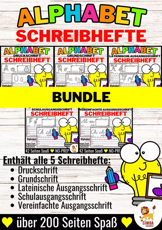 Alphabet Schreibheft Buchstabeneinführung Schreiblehrgang | Tedesco Bundle (Raccolta) Esercizi - Alphabet Schreibheft Buchstabeneinführung Schreiblehrgang | Tedesco Bundle (Raccolta) - SIMBA Trainers Education - Pagina di copertina