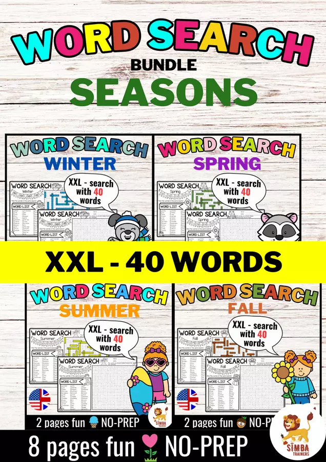 XXL Word Search Puzzle (Seasons) | Stagioni Inglese - Bundle (Raccolta) Esercizi - XXL Word Search Puzzle (Seasons) | Stagioni Inglese - Bundle (Raccolta) - SIMBA Trainers Education - Pagina di copertina