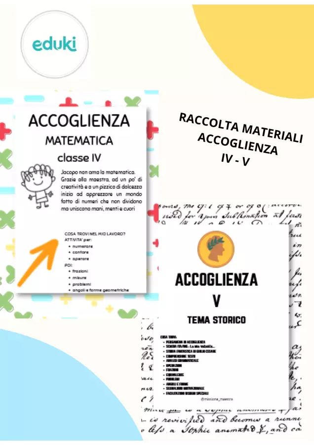 Raccolta di materiali ACCOGLIENZA IV e V Esercizi - Raccolta di materiali ACCOGLIENZA IV e V - missione_maestra - Pagina di copertina
