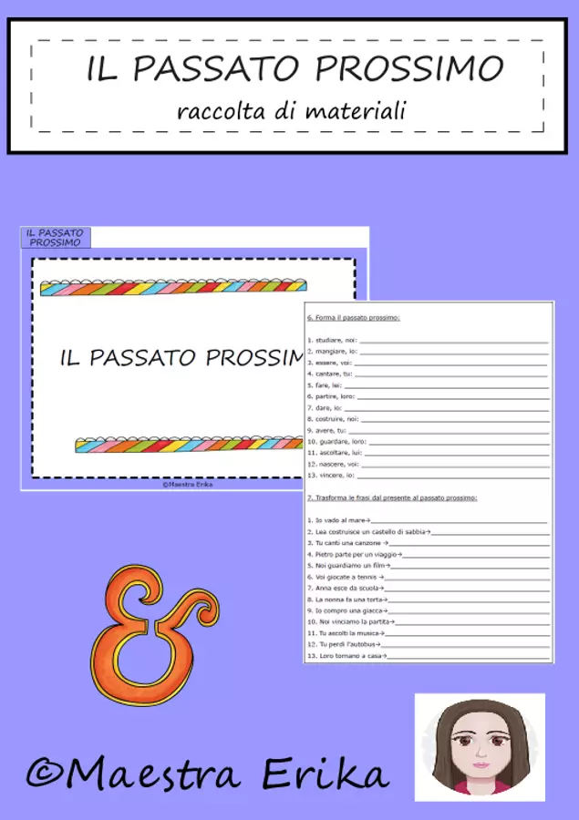 Il passato prossimo: raccolta di materiali Esercizi - Il passato prossimo: raccolta di materiali - Maestra Erika - Pagina di copertina