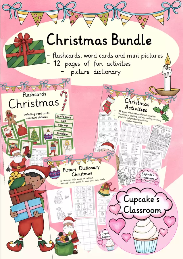 English - Christmas (Bundle: flashcards, word cards, mini pictures, activities, picture dictionary) Esercizi - English - Christmas (Bundle: flashcards, word cards, mini pictures, activities, picture dictionary) - Cupcake's Classroom - Pagina di copertina