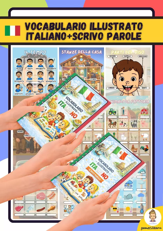VOCABULARIO ILLUSTRATO ITALIANO+SCRIVO PAROLE (Accoglienza) Esercizi - VOCABULARIO ILLUSTRATO ITALIANO+SCRIVO PAROLE (Accoglienza) - games2learn - Pagina di copertina