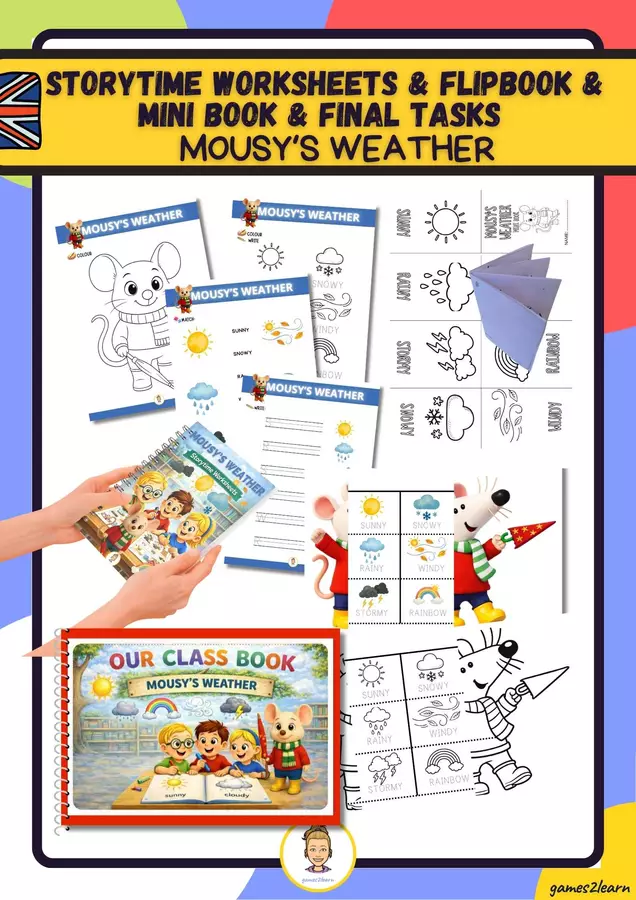Mousy's weeather: Storytime Worksheets & flipbook & mini book & Final Tasks Esercizi - Mousy's weeather: Storytime Worksheets & flipbook & mini book & Final Tasks - games2learn - Pagina di copertina