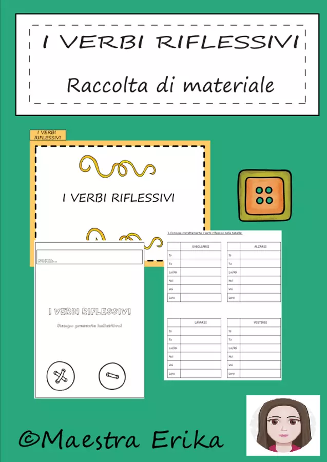 "I verbi riflessivi" Raccolta di materiali Esercizi - "I verbi riflessivi" Raccolta di materiali - Maestra Erika - Pagina di copertina