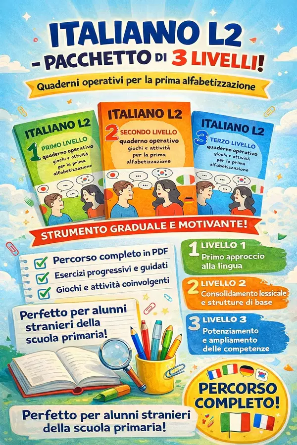 ITALIANO L2 – Pacchetto Completo (3 Livelli) - Quaderni operativi per la prima alfabetizzazione Esercizi - ITALIANO L2 – Pacchetto Completo (3 Livelli) - Quaderni operativi per la prima alfabetizzazione - SostegnO 2.0 - Pagina di copertina