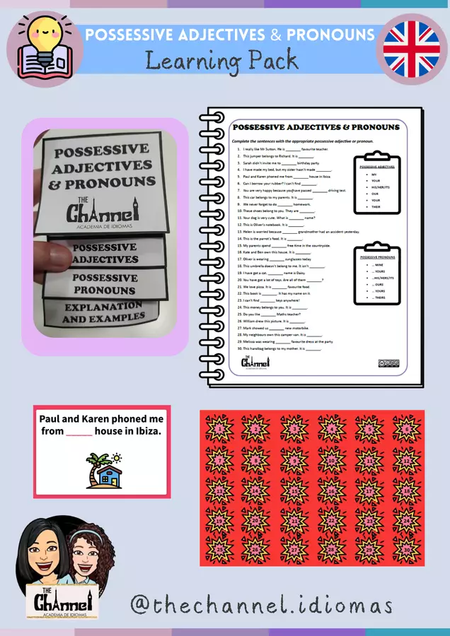 POSSESSIVE ADJECTIVES & PRONOUNS – Learning Pack Esercizi - POSSESSIVE ADJECTIVES & PRONOUNS – Learning Pack - The Channel - Academia de idiomas - Pagina di copertina
