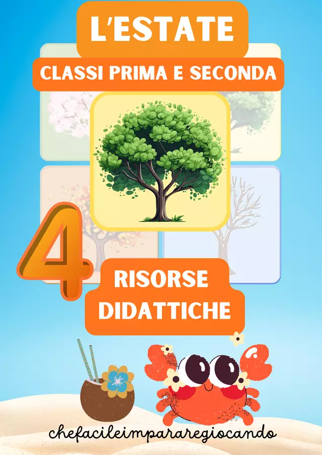 ESTATE - 4 RISORSE: TOMBOLA - INDOVINELLI - 15 SCHEDE OPERATIVE - 20 FRASI DA RIORDINARE Esercizi - ESTATE - 4 RISORSE: TOMBOLA - INDOVINELLI - 15 SCHEDE OPERATIVE - 20 FRASI DA RIORDINARE - chefacileimpararegiocando - Pagina di copertina