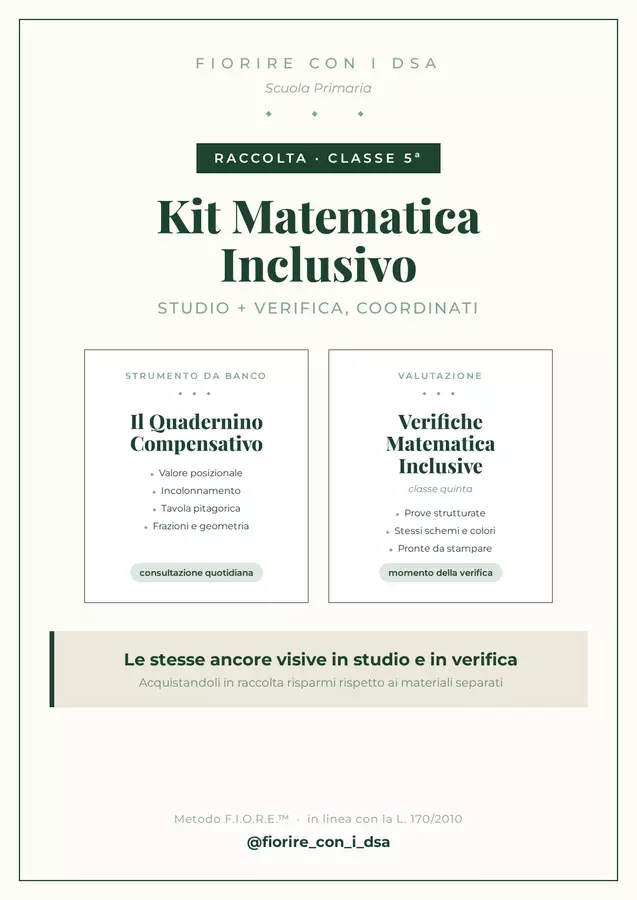 Kit Matematica Classe 5ª DSA | Quadernino Compensativo + Verifiche Inclusive Esercizi - Kit Matematica Classe 5ª DSA | Quadernino Compensativo + Verifiche Inclusive - Maestra Federica - Fiorire con i DSA - Pagina di copertina